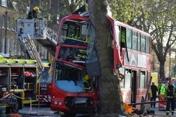 Двухэтажный автобус врезался в дерево